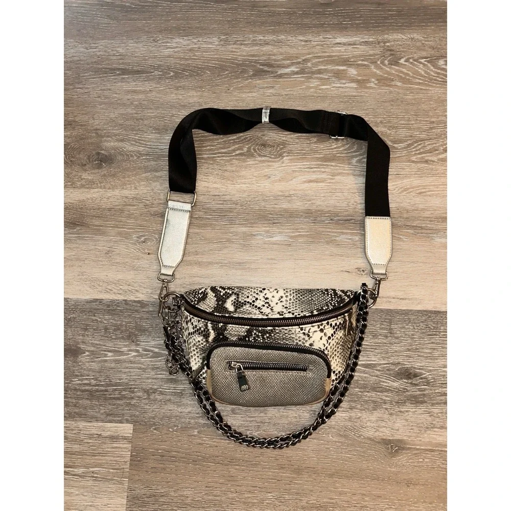 Steve Madden Natural Convertible Belt Bag In Snakeskin Print Crossbody